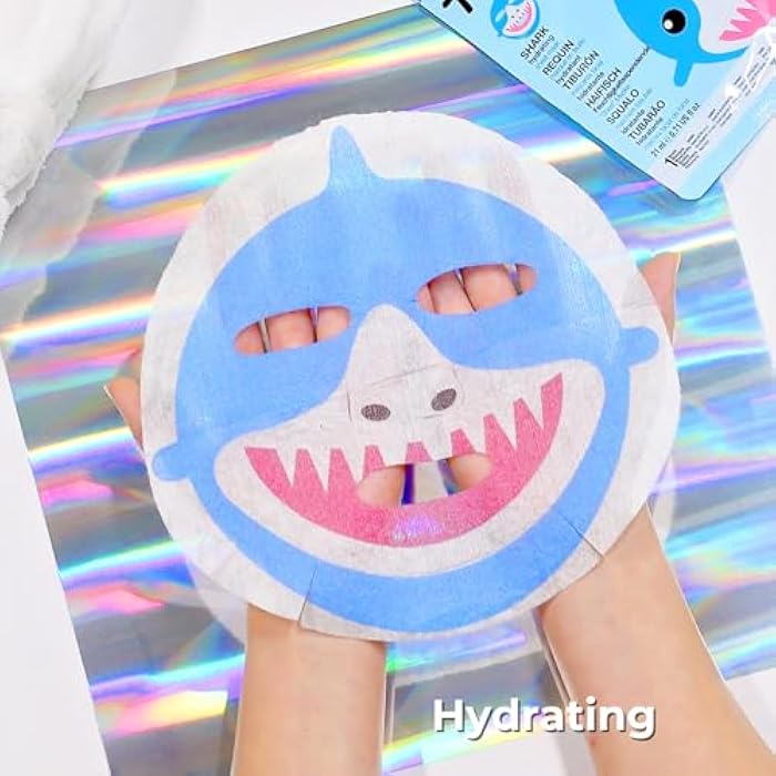masque BAR Pretty Animalz Animal Character Sheet Mask, Korean Skin Care, Korean Spa Masks for All Skin Types, Spa Gifts, Birthday Party Gifts, Girls' Night, Skincare Party, Shark Pack of 6 - Image 4
