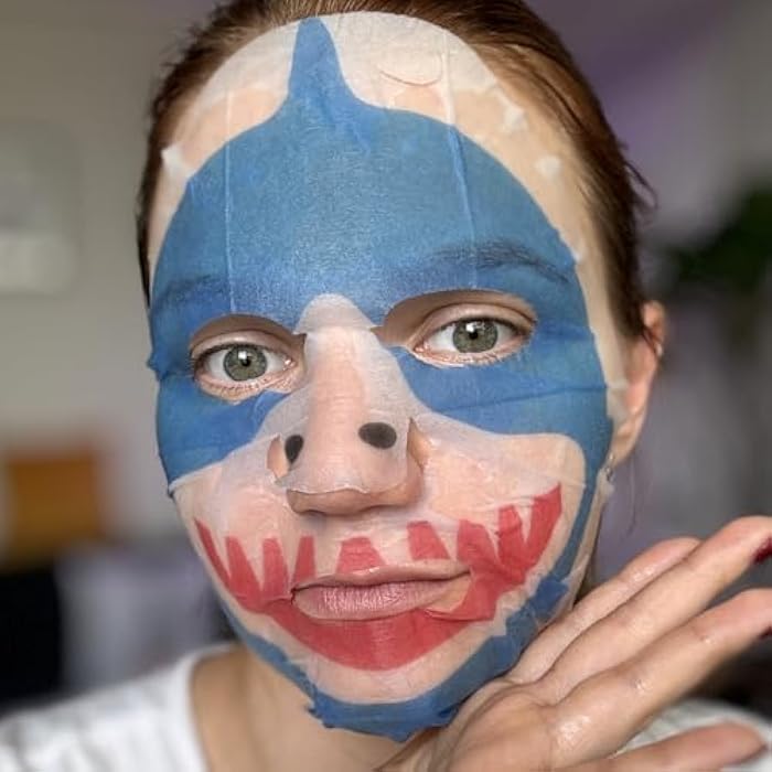 masque BAR Pretty Animalz Animal Character Sheet Mask, Korean Skin Care, Korean Spa Masks for All Skin Types, Spa Gifts, Birthday Party Gifts, Girls' Night, Skincare Party, Shark Pack of 6 - Image 5