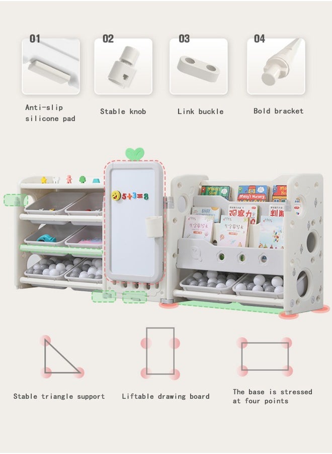 Baby Toy Storage Rack, Baby Toy Book Storage Organizer with 8 Plastic Bins, 4 Bookshelves and 1 Shelf, Suitable for Playroom, Bedroom, Nursery