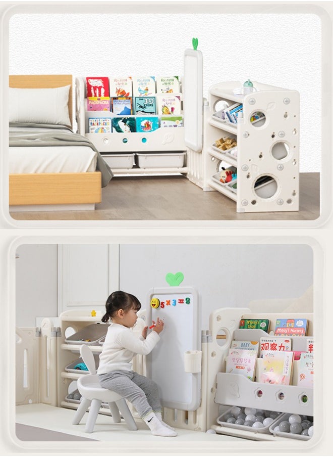 Baby Toy Storage Rack, Baby Toy Book Storage Organizer with 8 Plastic Bins, 4 Bookshelves and 1 Shelf, Suitable for Playroom, Bedroom, Nursery