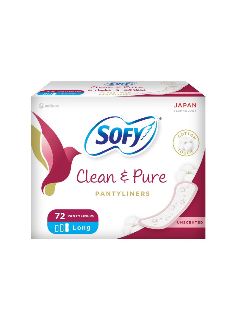 Sofy Unscented Clean & Pure Panty Liner Long 72 Pcs - Image 1