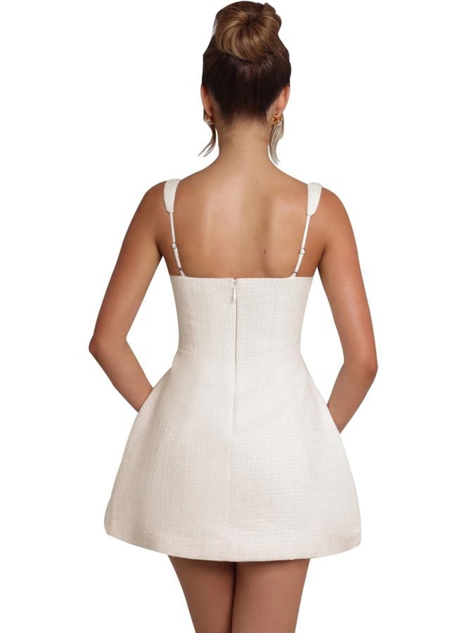 SHESEEWORLD Women's Sleeveless Tank Dress Square Neck Adjustable Straps Backless Mini Dress, White, M - Image 4