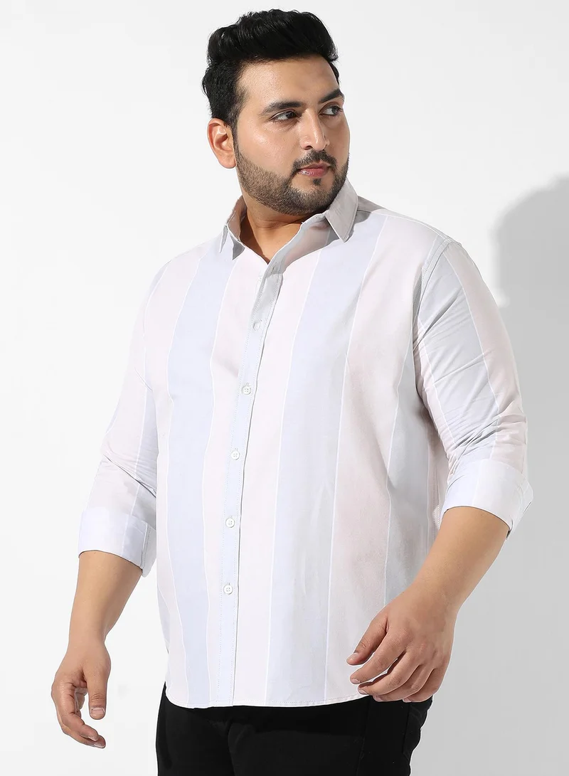 Instafab Plus Men's White And Blue Striped Regular Fit Casual Shirt