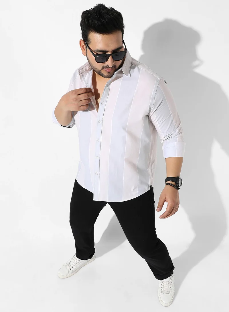 Instafab Plus Men's White And Blue Striped Regular Fit Casual Shirt