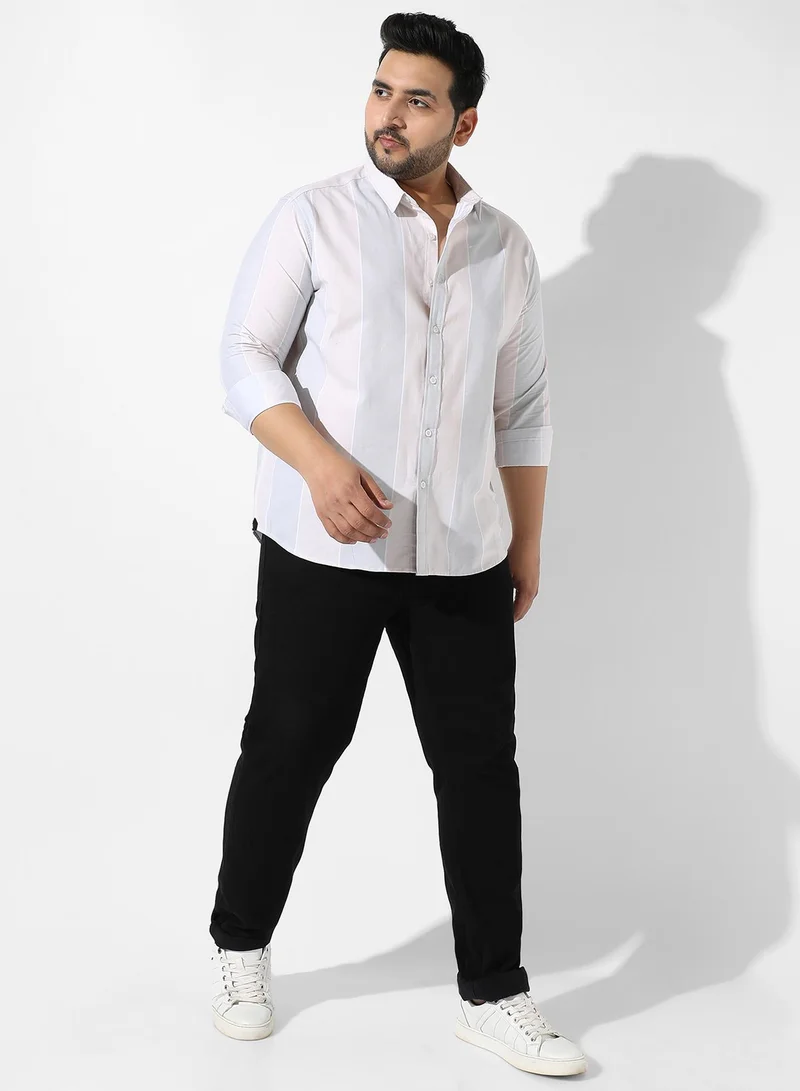 Instafab Plus Men's White And Blue Striped Regular Fit Casual Shirt