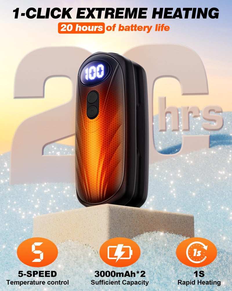 Funaudio Hand Warmers Rechargerable 2 Pack - 6000mAh Electric AI Handwarmers with LED Display, 5-Level, 2 in 1 Portable Heater, Warm Gifts for Women/Men/Golf/Camping/Hunting/Travel/Outdoor/Indoor - Image 2
