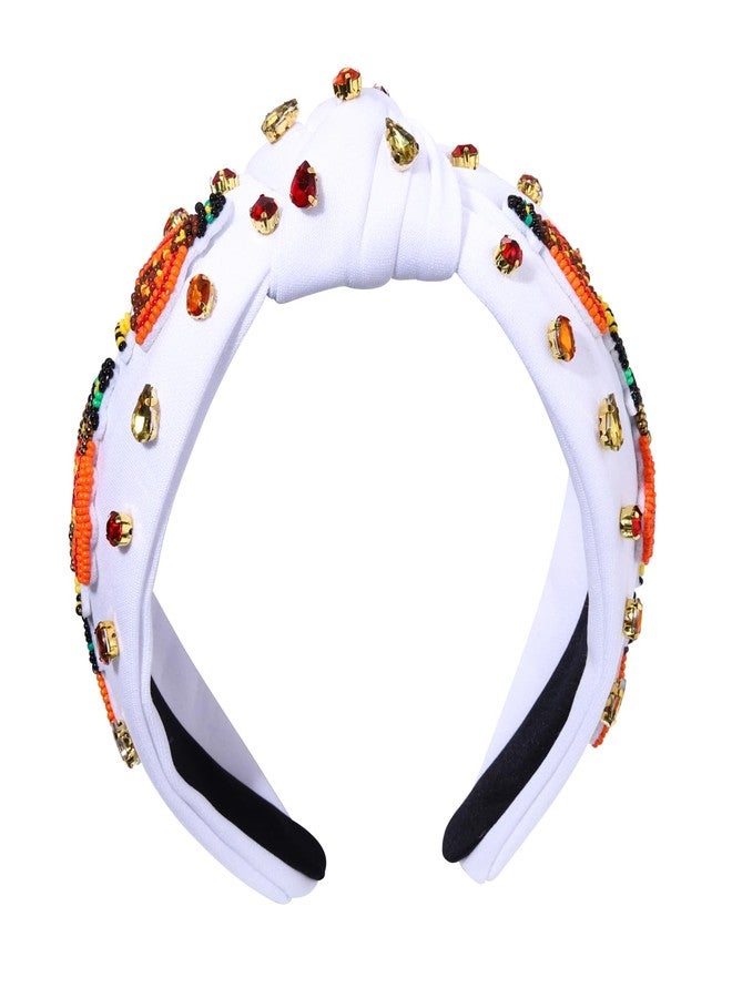HZEYN Thanksgiving Headbands for Women Beaded Turkey Headband Jeweled Crystal Embellished Knotted Headband Fall Holiday Costume Headwear Hair Accessories (White-Beaded Turkey) - Image 2
