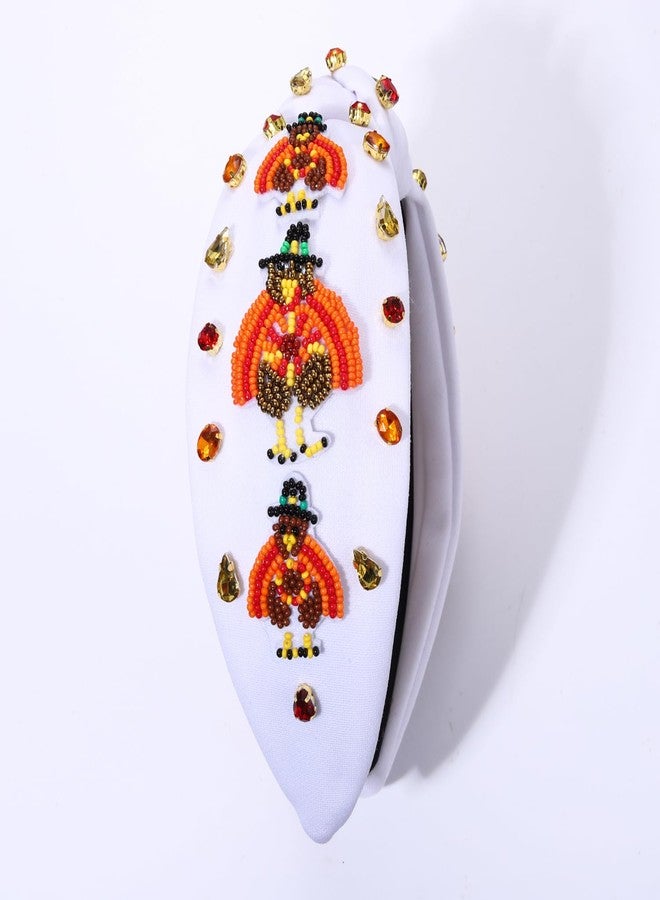 HZEYN Thanksgiving Headbands for Women Beaded Turkey Headband Jeweled Crystal Embellished Knotted Headband Fall Holiday Costume Headwear Hair Accessories (White-Beaded Turkey) - Image 5