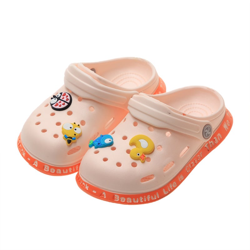 Childrens Slippers Summer Cave Shoes Toe 2025 New Cartoon Baby Non-slip Home Baby Soft Sole Sandals 1009-pink