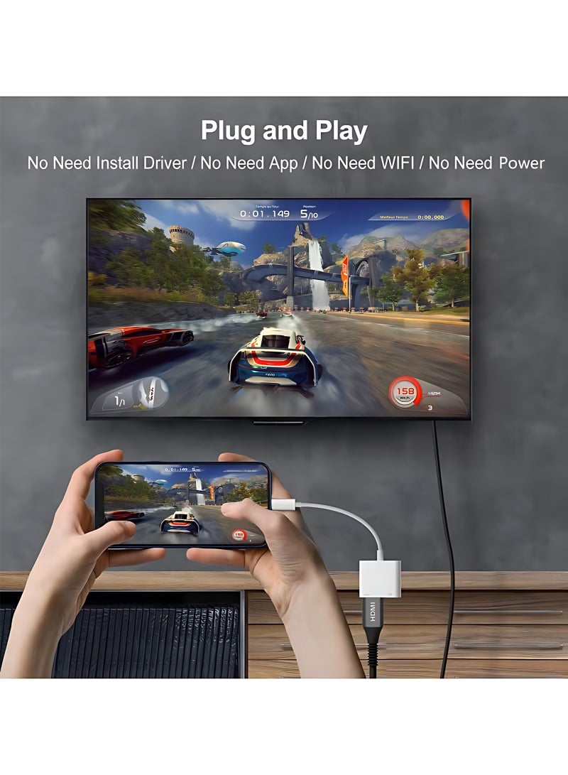 أثير محول Lightning إلى HDMI لأجهزة iPhone و iPad إلى HDMI 1080P محول AV رقمي عالي الدقة (لا حاجة إلى طاقة إضافية ، التوصيل والاستخدام) ، موصل شاشة مزامنة الفيديو والصوت مع منفذ شحن Lightning ، لأجهزة iPhone و iPad إلى شاشة عرض HDTV متوافقة - Image 5