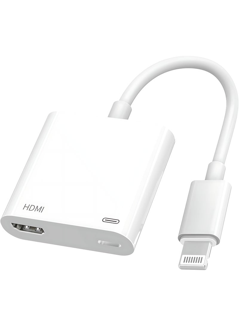 أثير محول Lightning إلى HDMI لأجهزة iPhone و iPad إلى HDMI 1080P محول AV رقمي عالي الدقة (لا حاجة إلى طاقة إضافية ، التوصيل والاستخدام) ، موصل شاشة مزامنة الفيديو والصوت مع منفذ شحن Lightning ، لأجهزة iPhone و iPad إلى شاشة عرض HDTV متوافقة - Image 1