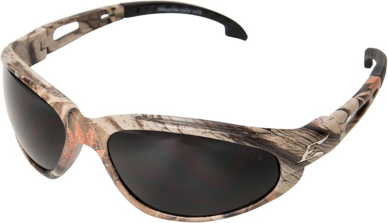 Edge SW116CF Dakura WrapAround Safety Glasses AntiScratch NonSlip UV 400 Military Grade ANSIISEA  MCEPS Compliant 504 Wide Forest Camo FrameSmoke Lens - Image 1