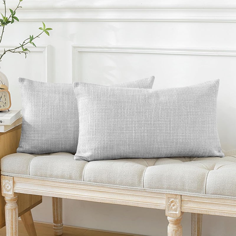 Otostar Pack of 2 Throw Pillow Covers 12x20 Inch Linen Light Grey Pillowcases Farmhouse Decorative Solid Pillow Covers 30x50 cm Lumbar Cushion Case for Home Decor Sofa Couch Bed (Light Grey) - Image 3