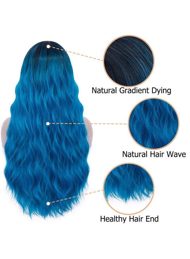 Mildiso Blue Wigs For Women 26" Long Ombre Blue Wig With Wig Cap Curly Wavy Blue Mermaid Wig Natural Cute Soft Wigs For Daily Party M052B - Image 3