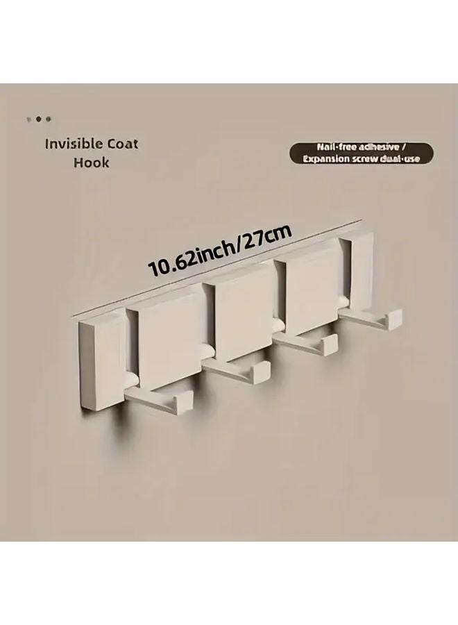 4 Hooks Milky Wall Mounted No Drill Coat Hanger For Keys Umbrellas Towels - Image 1