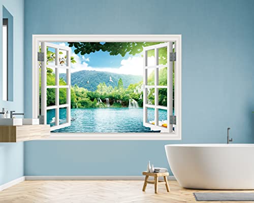 FLFK Fake Window Wall Sticker - Landscape Faux Window Wall Mural for Wall Decor, Stick and Peel Wall Decals,48"x32",Set of 2 Sheets - Image 2