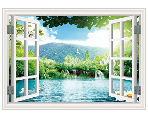 FLFK Fake Window Wall Sticker - Landscape Faux Window Wall Mural for Wall Decor, Stick and Peel Wall Decals,48"x32",Set of 2 Sheets - Image 1