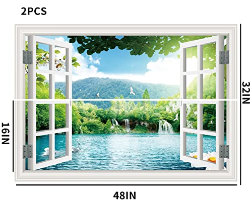 FLFK Fake Window Wall Sticker - Landscape Faux Window Wall Mural for Wall Decor, Stick and Peel Wall Decals,48"x32",Set of 2 Sheets - Image 4