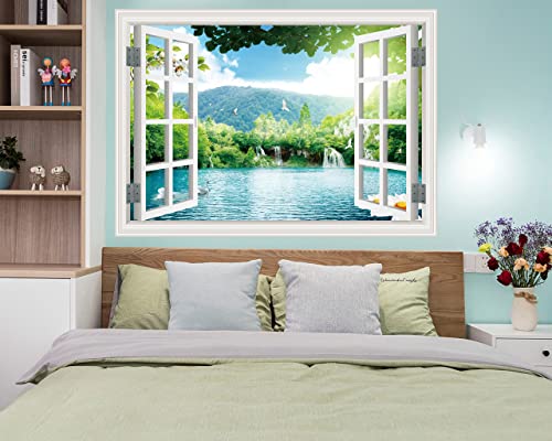 FLFK Fake Window Wall Sticker - Landscape Faux Window Wall Mural for Wall Decor, Stick and Peel Wall Decals,48"x32",Set of 2 Sheets - Image 3