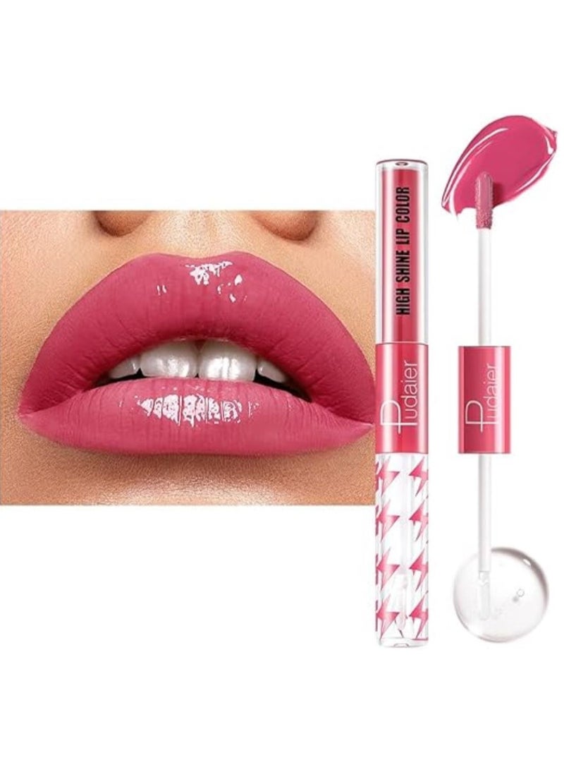 بوداير ملمع شفاه عالي اللمعان مع زيت شفاه شفاف بلون ثابت ، أحمر شفاه سائل مزدوج النهاية يدوم حتى 12 ساعة ، خفيف الوزن وغير لزج ، 2 مل (07) - Image 1