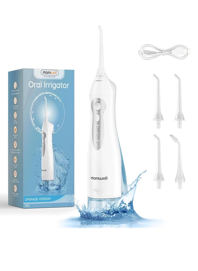 Mornwell Mornwell Water Dental Flosser Teeth Pick for Teeth, Portable Cordless Water Flossers Oral Irrigator with 10 Intensity 4 Jet Rechargeable IPX7 Waterproof Water Tank Flosser Electric Travel (White)  - Image 1