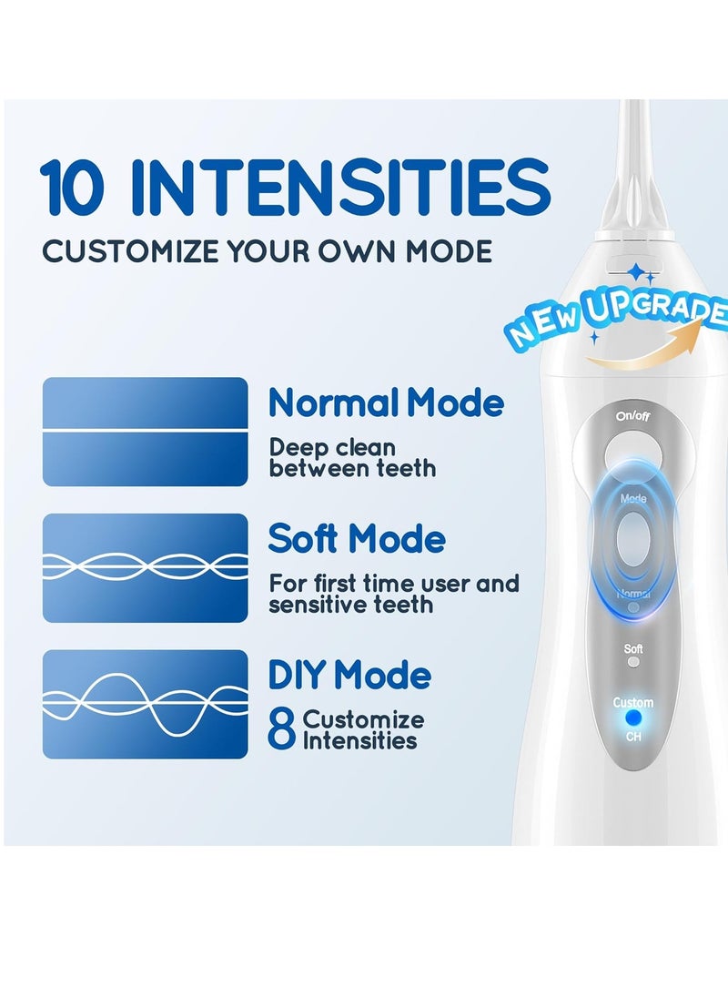 Mornwell Mornwell Water Dental Flosser Teeth Pick for Teeth, Portable Cordless Water Flossers Oral Irrigator with 10 Intensity 4 Jet Rechargeable IPX7 Waterproof Water Tank Flosser Electric Travel (White)  - Image 2