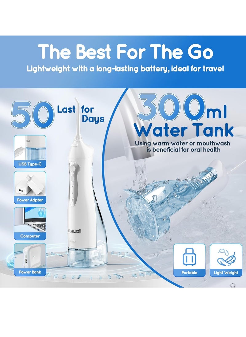 Mornwell Mornwell Water Dental Flosser Teeth Pick for Teeth, Portable Cordless Water Flossers Oral Irrigator with 10 Intensity 4 Jet Rechargeable IPX7 Waterproof Water Tank Flosser Electric Travel (White)  - Image 4