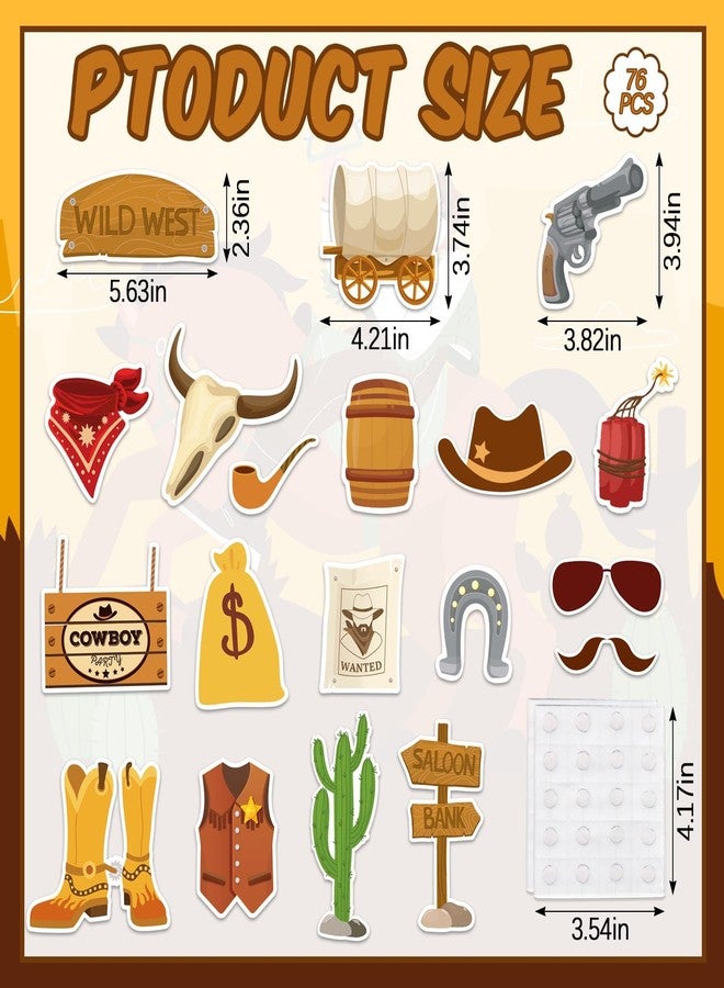 Glodecart 76PCS Western Cowboy Cutouts for Birthday Decorations, Rodeo Cowboy Boot Hat Bounty Hunter Wild West Theme Cut-Outs for Western Party Decorations Wall Decor Baby Shower Party Supplies Favors - Image 2