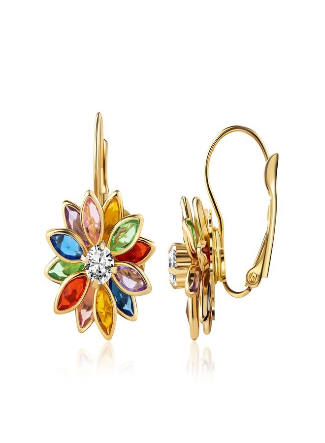 Barzel 18K Gold Plated Flower Earrings - Colorful Lotus Flower Earrings For Women - Made in Brazil - Image 1