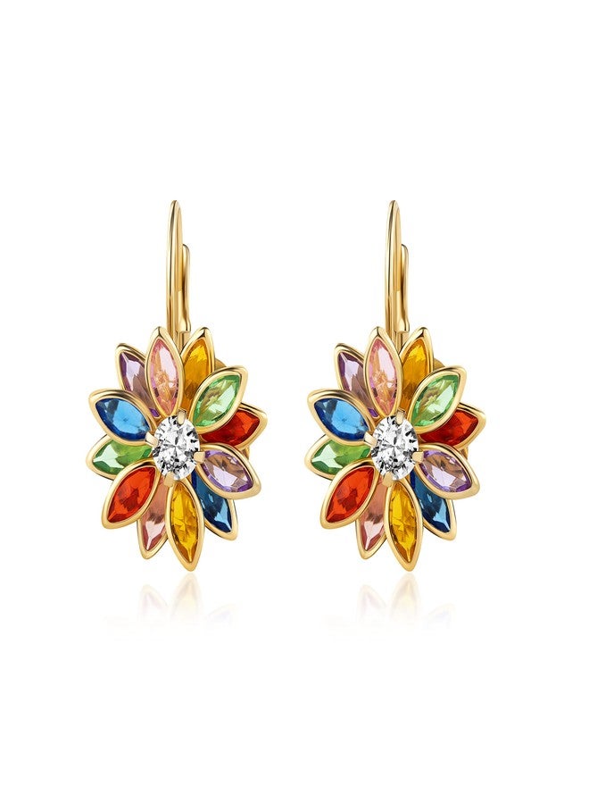 Barzel 18K Gold Plated Flower Earrings - Colorful Lotus Flower Earrings For Women - Made in Brazil - Image 5