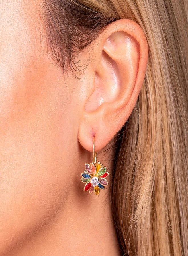Barzel 18K Gold Plated Flower Earrings - Colorful Lotus Flower Earrings For Women - Made in Brazil - Image 2