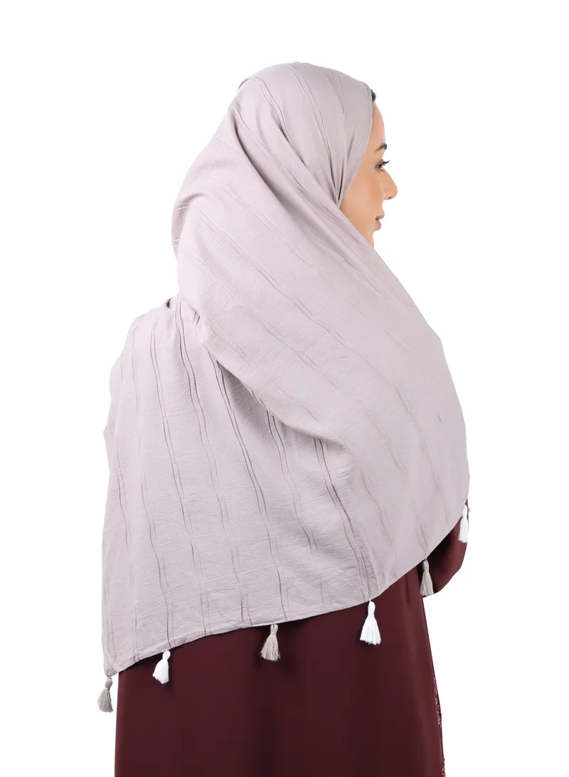 Jameela  Crinkle Cotton Scarf with Tassel Trim (Mauve Taupe) for Women | Best Price UAE