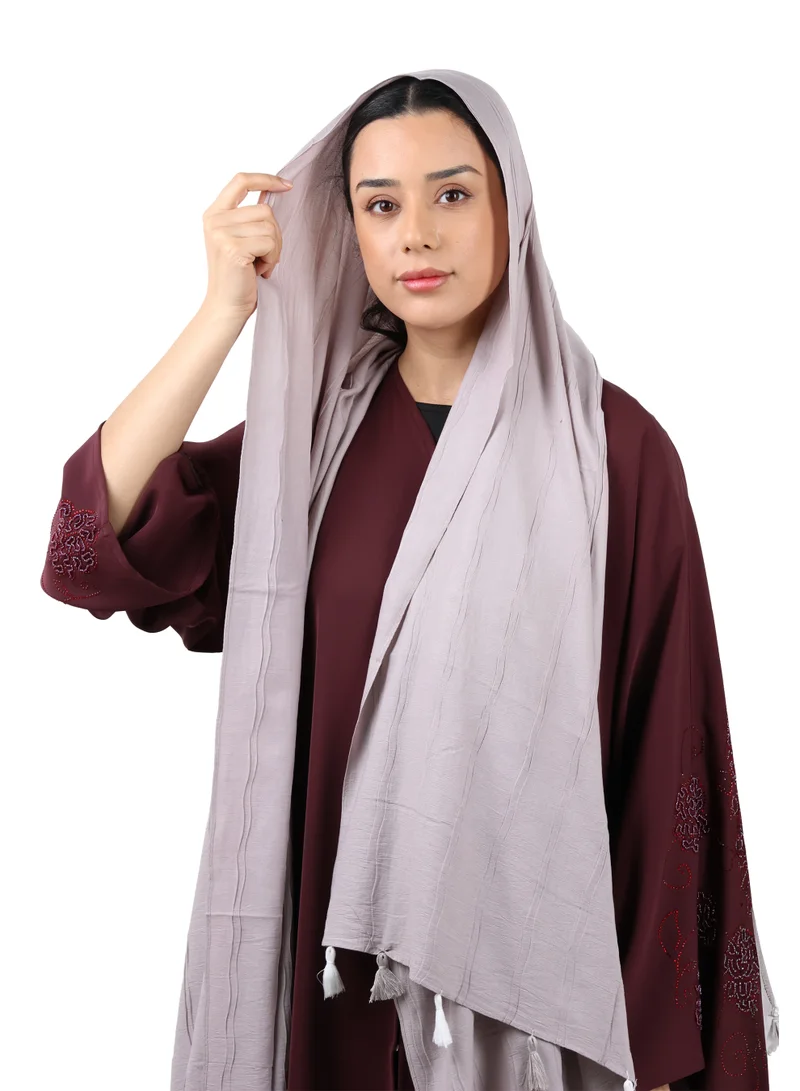 Jameela  Crinkle Cotton Scarf with Tassel Trim (Mauve Taupe) for Women | Best Price UAE