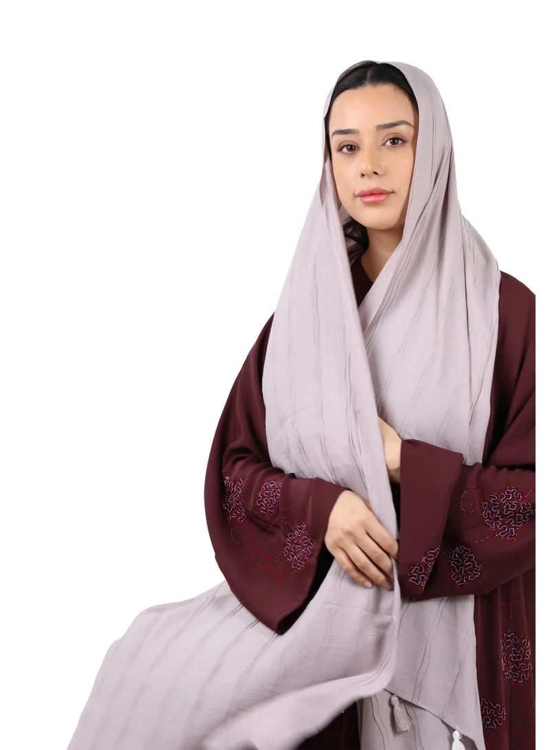Jameela  Crinkle Cotton Scarf with Tassel Trim (Mauve Taupe) for Women | Best Price UAE