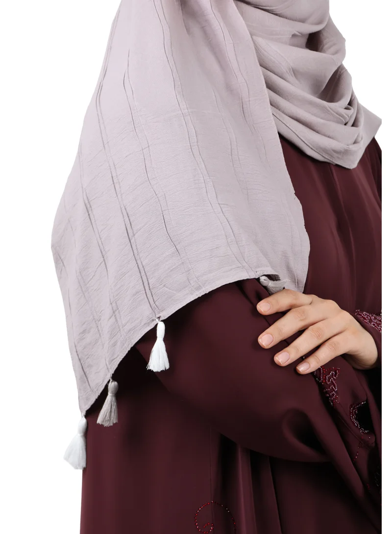 Jameela  Crinkle Cotton Scarf with Tassel Trim (Mauve Taupe) for Women | Best Price UAE