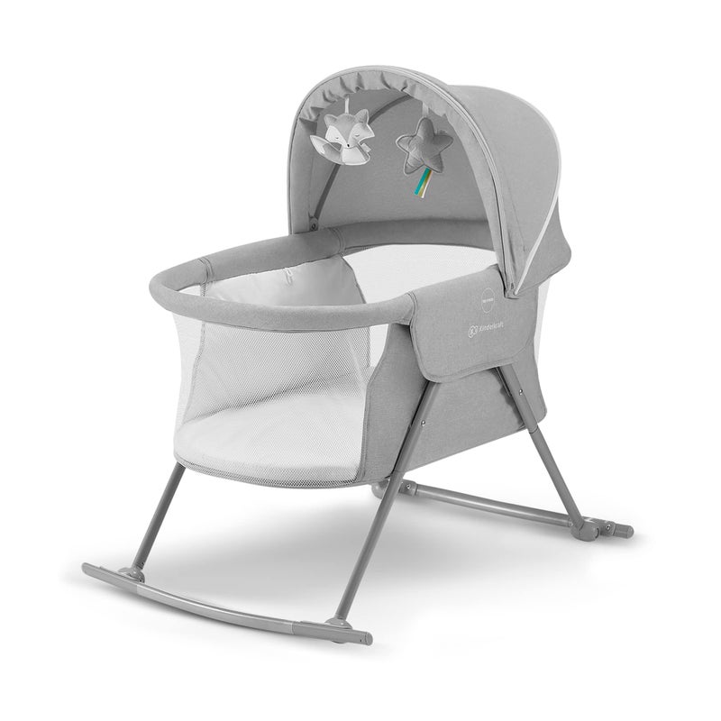 Kinderkraft Kinderkraft Baby Crib 3 in 1 LOVI Folding and Unfolding, Adjustable Canopy, with Mattress Cover, Included Toys, Transport Bag, for Newborn, 0-9 kg, Gray, Assembled Dimensions: 85 x 61 x 88 cm  - Image 1