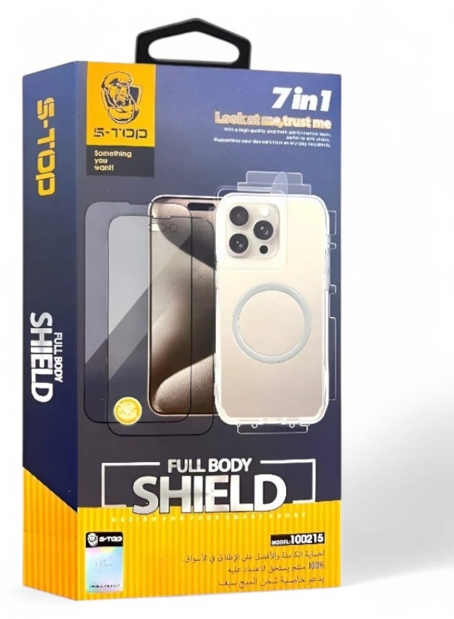 S-TOP Full protection package for iPhone 15 Pro with a cover that supports wireless charging (MagSafe), complete protection for your device against scratches and falls (7in1) original package from S-TOP  - Image 1