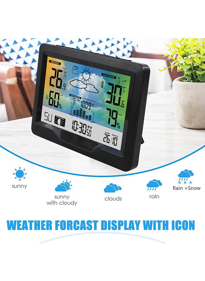 Generic - Wireless Weather Station Indoor Outdoor Color Screen Weather Forecast Station with Outdoor Sensor Digital Temperature and Humidity Gauge with Alarm Clock Moon Phase Backlight Sooze Mode - Image 1