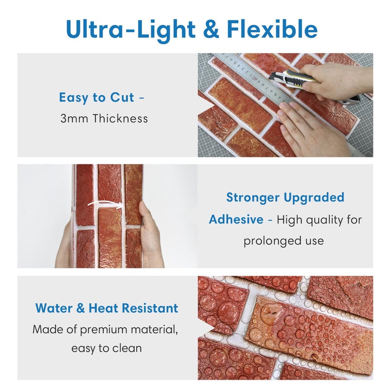 COMSTICKC 3D Faux Red Brick Wall Panel Peel and Stick,10 Pcs 12"X12", Small Brick, Ultra-Light Thin PVC Decorative Tile Wall Sticker, Designed for Quick DIY Wall Upgrades Indoor - Image 5