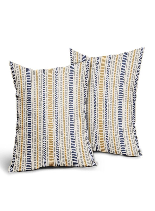 Smozenith Blue Yellow Boho Striped Pillow Covers 18X18 Inch Set of 2, Navy Yellow Grey Gray Herringbone Print Pattern Decorative Throw Pillow Covers Outdoor Farmhouse Cushion Case Couch Sofa Bed Decor - Image 2
