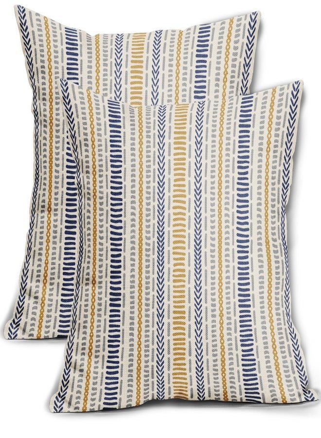 Smozenith Blue Yellow Boho Striped Pillow Covers 18X18 Inch Set of 2, Navy Yellow Grey Gray Herringbone Print Pattern Decorative Throw Pillow Covers Outdoor Farmhouse Cushion Case Couch Sofa Bed Decor - Image 1