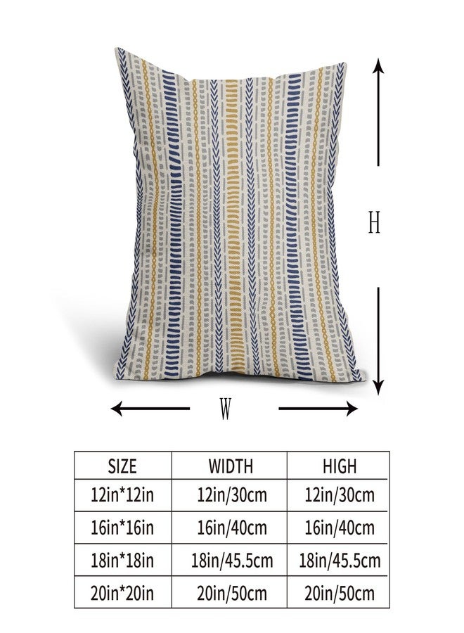 Smozenith Blue Yellow Boho Striped Pillow Covers 18X18 Inch Set of 2, Navy Yellow Grey Gray Herringbone Print Pattern Decorative Throw Pillow Covers Outdoor Farmhouse Cushion Case Couch Sofa Bed Decor - Image 5
