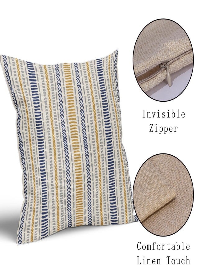Smozenith Blue Yellow Boho Striped Pillow Covers 18X18 Inch Set of 2, Navy Yellow Grey Gray Herringbone Print Pattern Decorative Throw Pillow Covers Outdoor Farmhouse Cushion Case Couch Sofa Bed Decor - Image 4