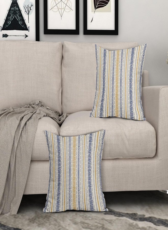 Smozenith Blue Yellow Boho Striped Pillow Covers 18X18 Inch Set of 2, Navy Yellow Grey Gray Herringbone Print Pattern Decorative Throw Pillow Covers Outdoor Farmhouse Cushion Case Couch Sofa Bed Decor - Image 3