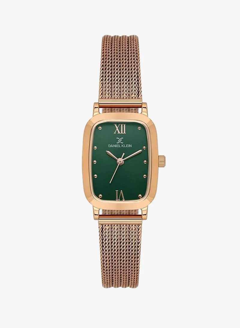 DANIEL KLEIN Women's Mesh Band Rose Gold Alloy Case Analog Dark Green Square Sunray Dial Japanese Quartz Premium 30 Meters Water Resistant