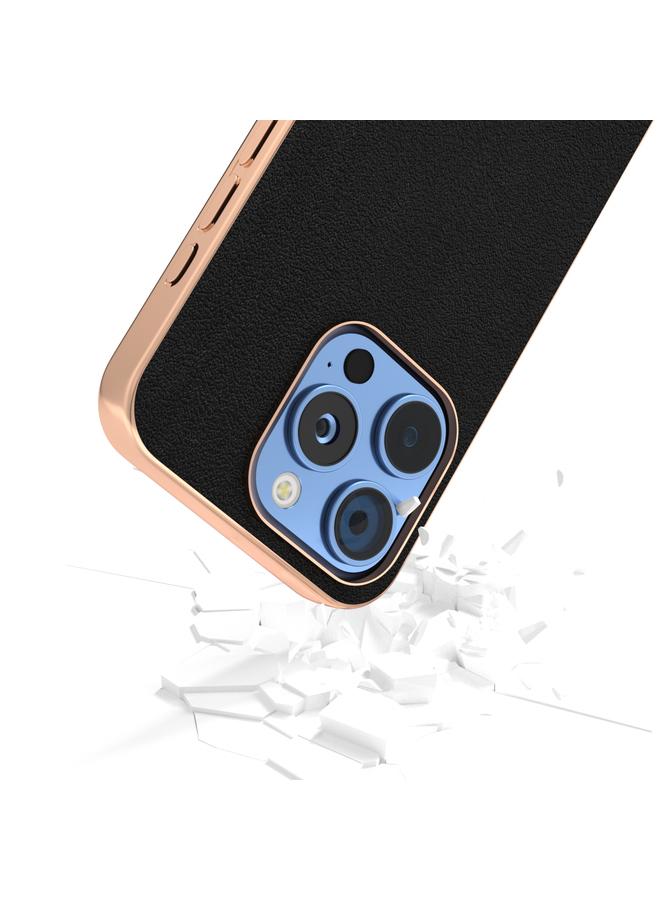 S-TOP Case For iPhone 16 Pro ABEEL Electroplating Frame Genuine Leather Wave Phone Case - Image 4