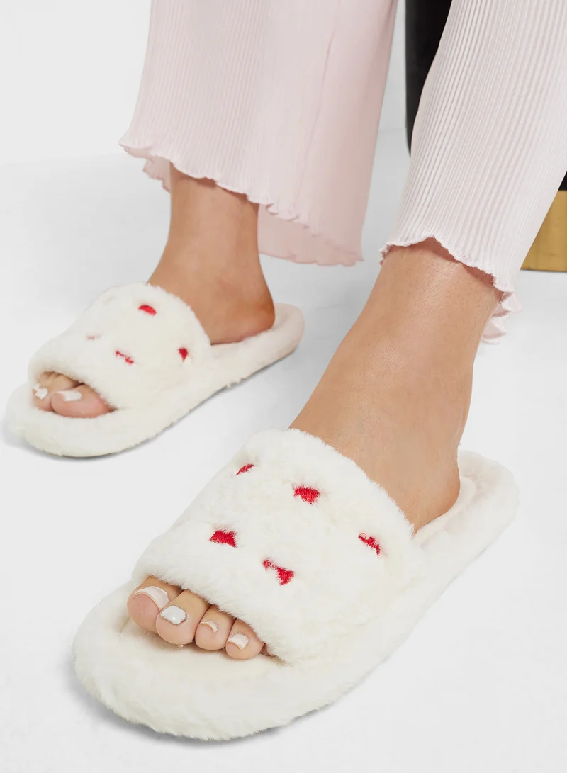 جينجر Heart Fluffy Bedroom Slippers