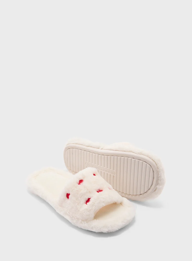 جينجر Heart Fluffy Bedroom Slippers