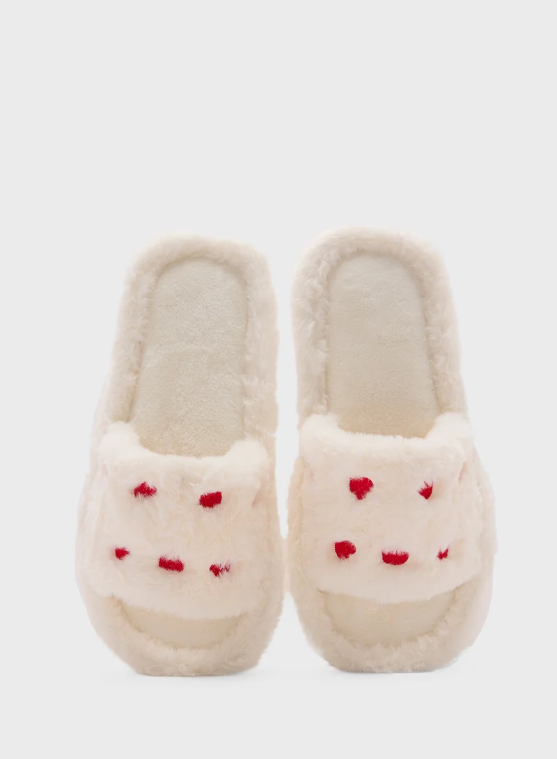 جينجر Heart Fluffy Bedroom Slippers
