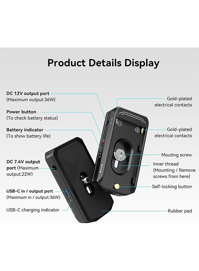 SmallRig NP-F Battery Adapter Mount Plate for Canon EOS R5, R5 C and BMPCC 4K, 6K, 6K Pro, with USB-C Port and Dual DC Outputs Compatible with NP-F970, NP-F550, NP-F770-3168B - Image 4